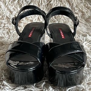 Prada Black Patent Leather Sandals
